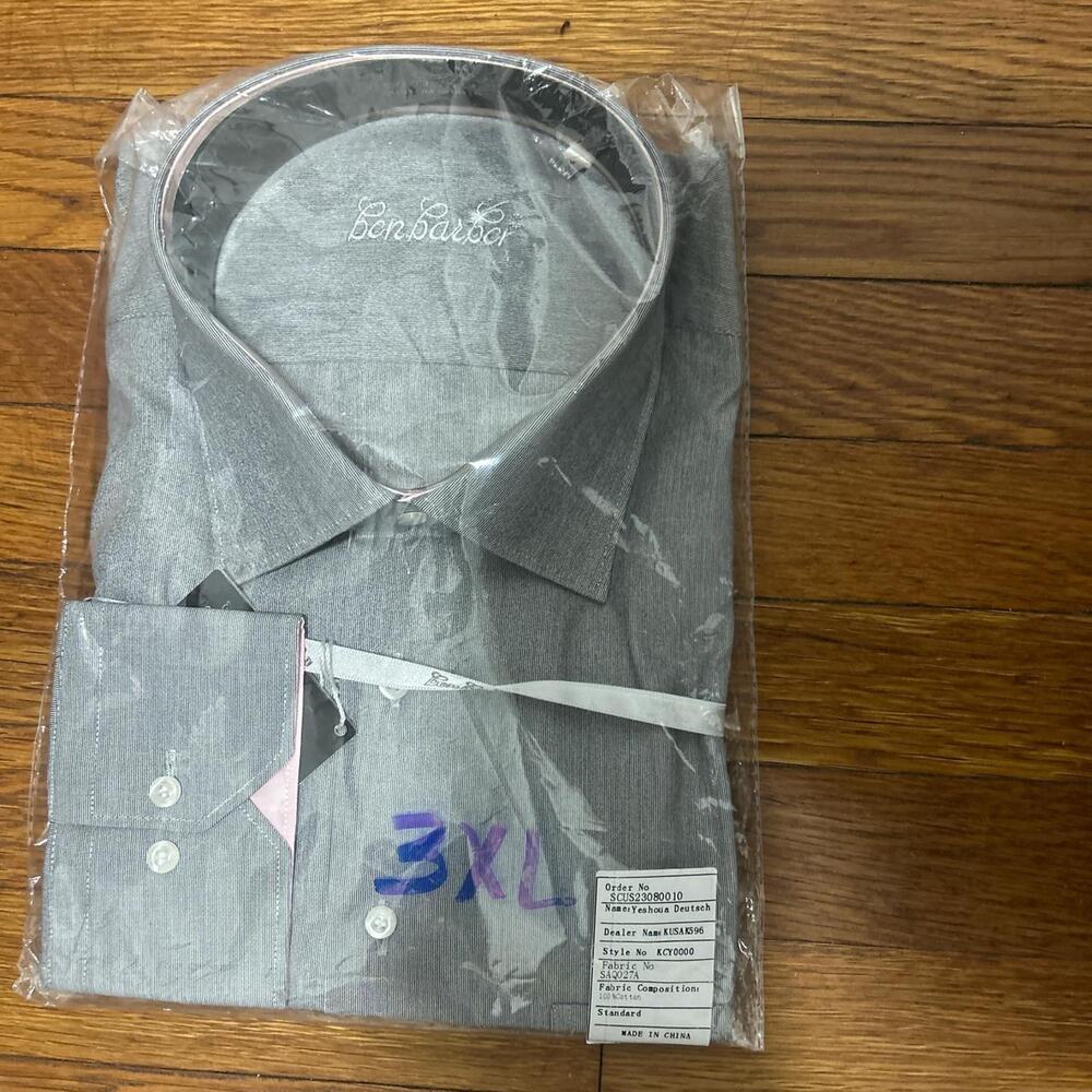 Ben Barber NY Grey Pink Lining 100% Cotton Classic Button-up Dress Shirt 3XL